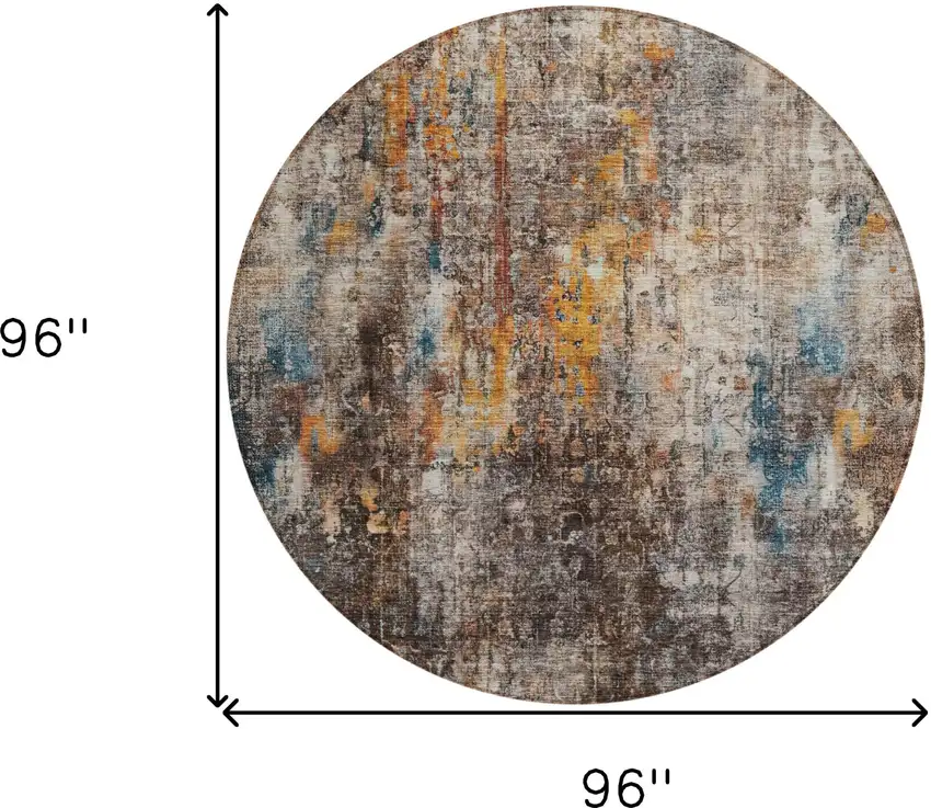 8' Taupe Chocolate And Copper Round Abstract Washable Indoor Outdoor Area Rug Photo 3