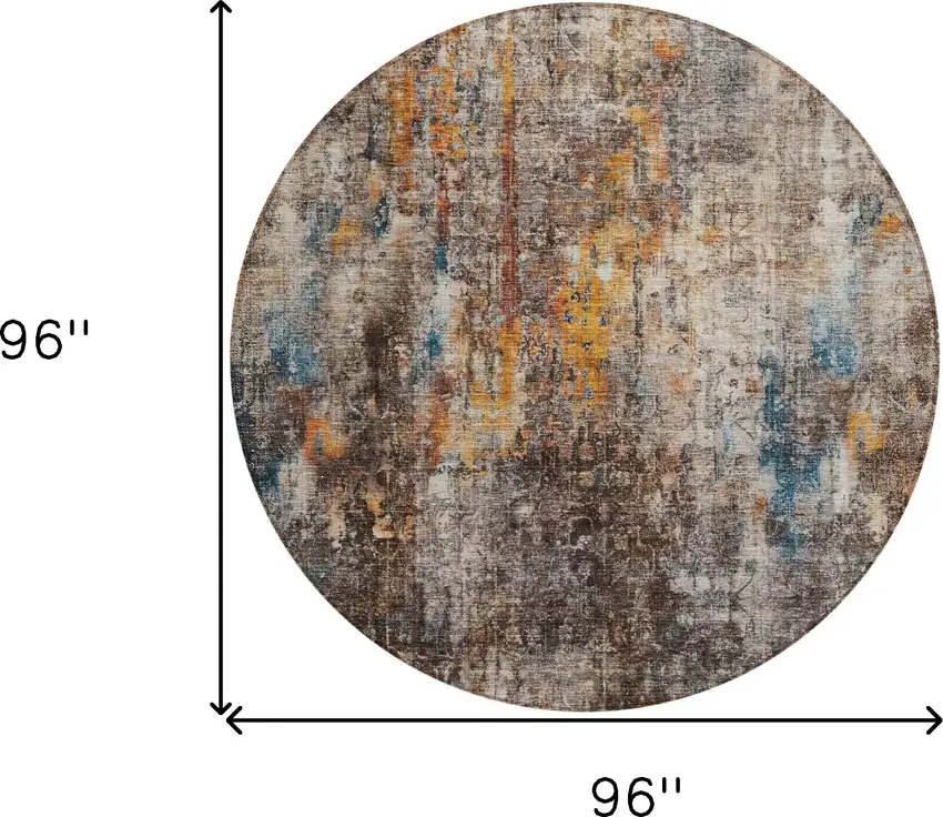 8' Taupe Chocolate And Copper Round Abstract Washable Indoor Outdoor Area Rug Photo 3