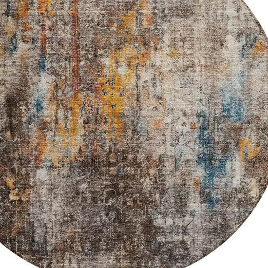 8' Taupe Chocolate And Copper Round Abstract Washable Indoor Outdoor Area Rug Photo 4