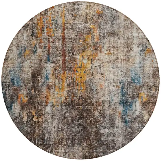 8' Taupe Chocolate And Copper Round Abstract Washable Indoor Outdoor Area Rug Photo 5