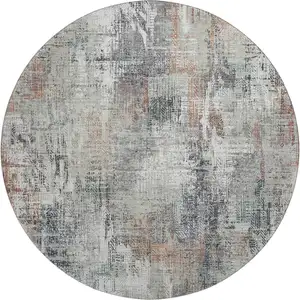 Photo of 8' Taupe Copper And Beige Abstract Washable Round Rug With UV Protection