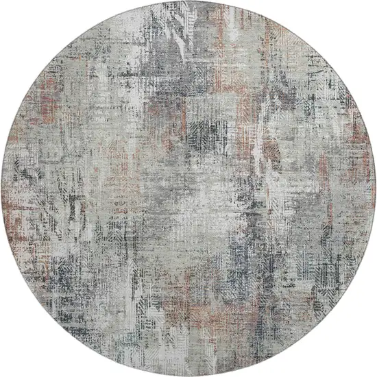 8' Taupe Copper And Beige Abstract Washable Round Rug With UV Protection Photo 1