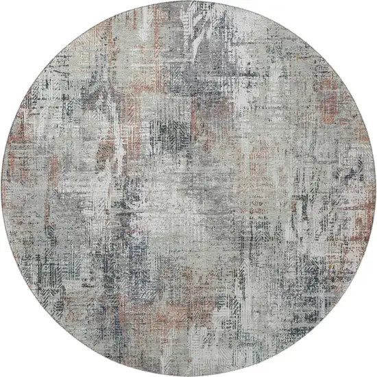 8' Taupe Copper And Beige Abstract Washable Round Rug With UV Protection Photo 4