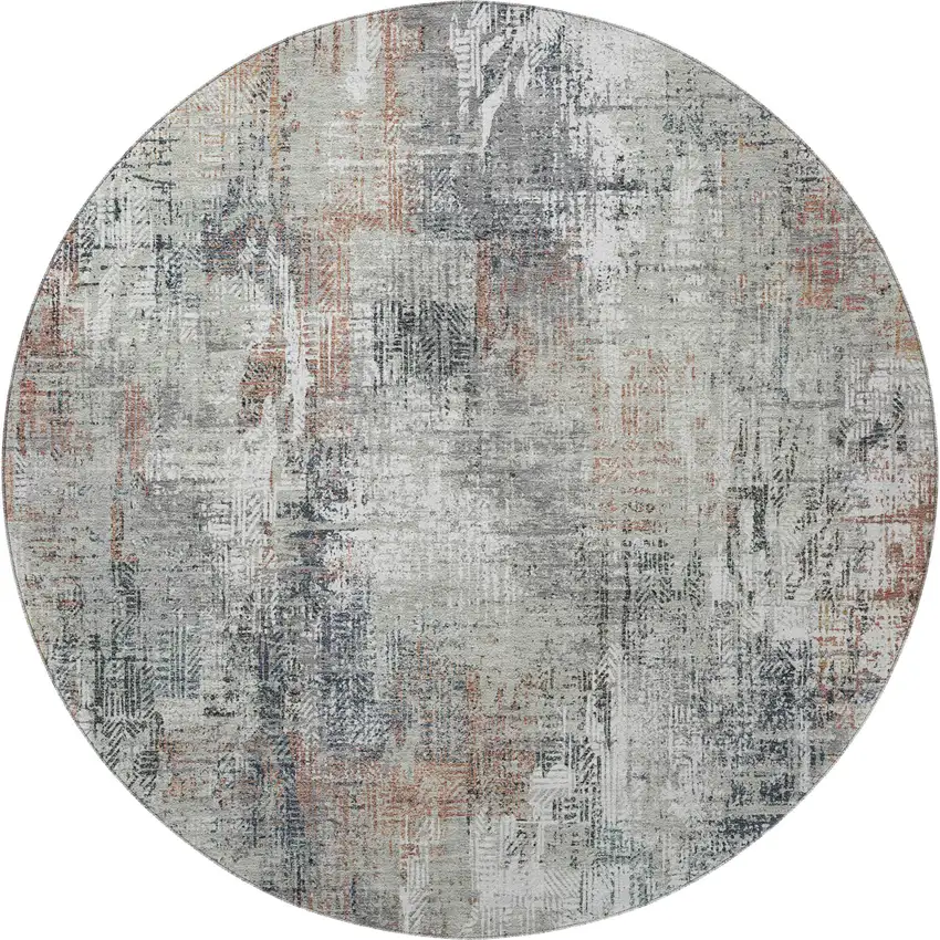 8' Taupe Copper And Beige Abstract Washable Round Rug With UV Protection Photo 4