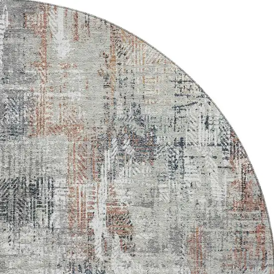 8' Taupe Copper And Beige Abstract Washable Round Rug With UV Protection Photo 5