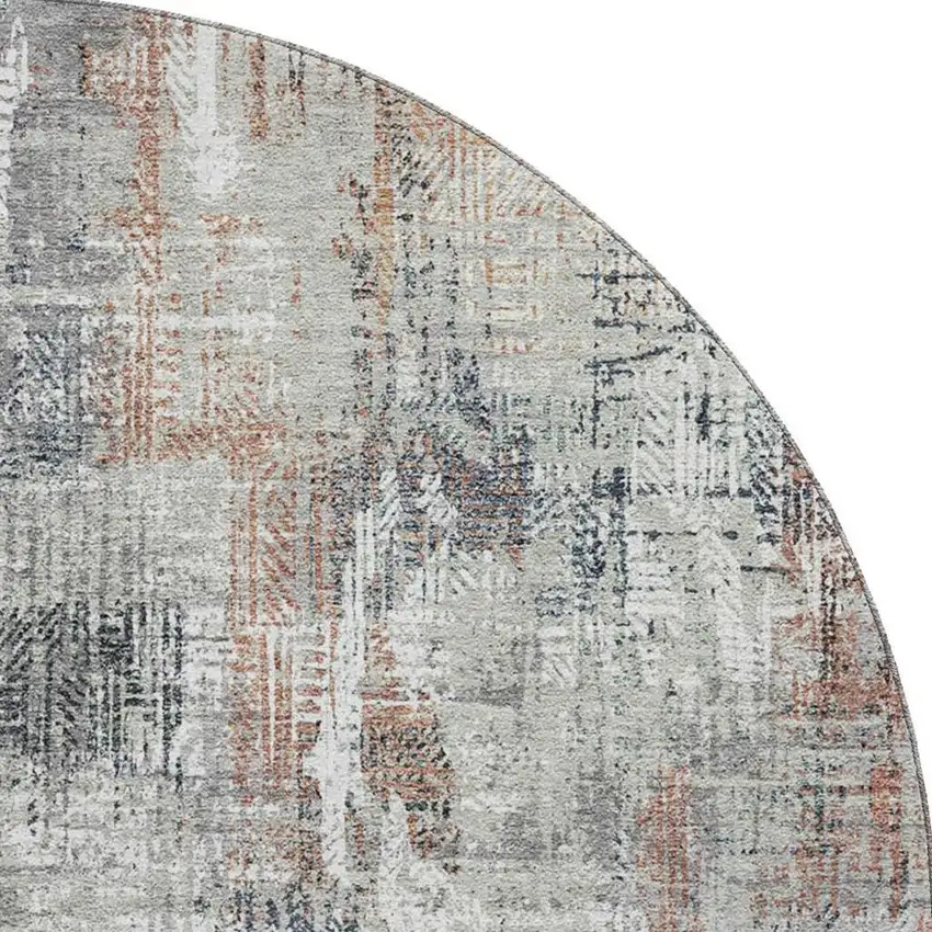8' Taupe Copper And Beige Abstract Washable Round Rug With UV Protection Photo 5