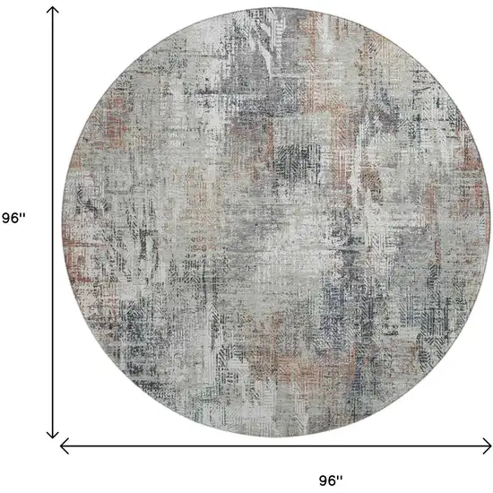 8' Taupe Copper And Beige Abstract Washable Round Rug With UV Protection Photo 7