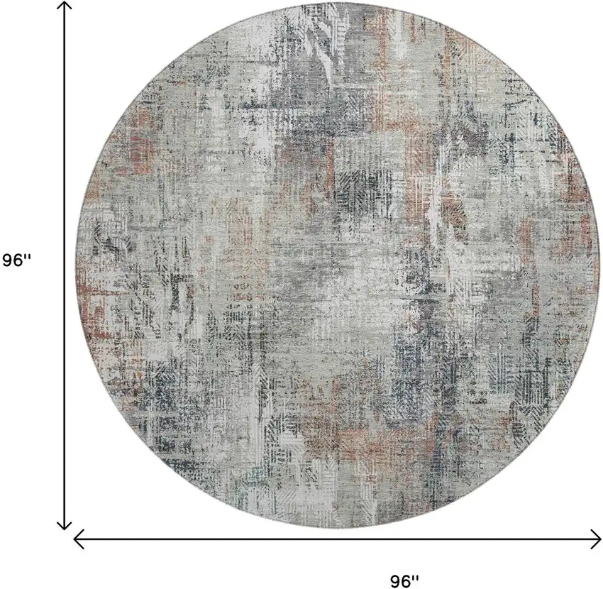 8' Taupe Copper And Beige Abstract Washable Round Rug With UV Protection Photo 7