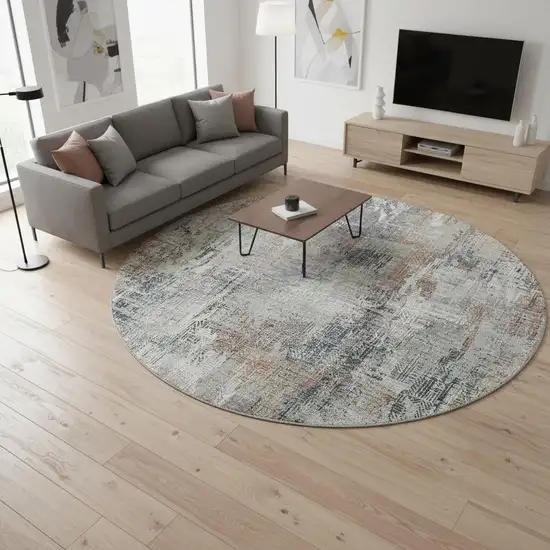 8' Taupe Copper And Beige Abstract Washable Round Rug With UV Protection Photo 2