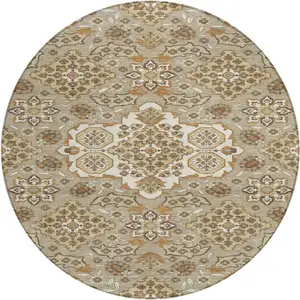 Photo of 8' Taupe Copper And Beige Round Medallion Washable Indoor Outdoor Area Rug