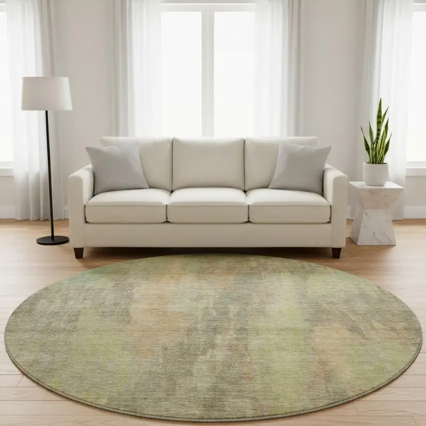 8' Taupe Copper And Brown Abstract Washable Round Rug With UV Protection Photo 2