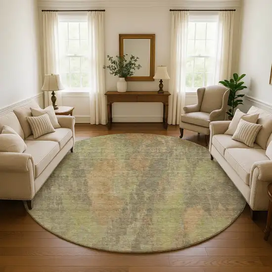 8' Taupe Copper And Brown Abstract Washable Round Rug With UV Protection Photo 4