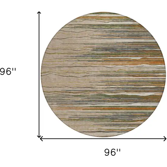 8' Taupe Copper And Green Round Striped Washable Indoor Outdoor Area Rug Photo 3
