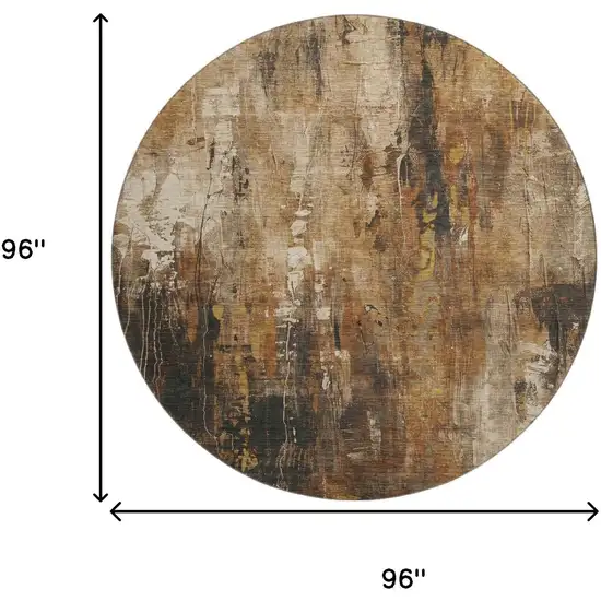 8' Taupe Copper And Ivory Abstract Washable Round Rug With UV Protection Photo 9