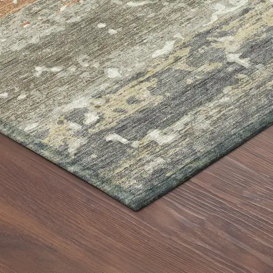 8' Taupe Copper And Ivory Round Striped Washable Indoor Outdoor Area Rug Photo 7