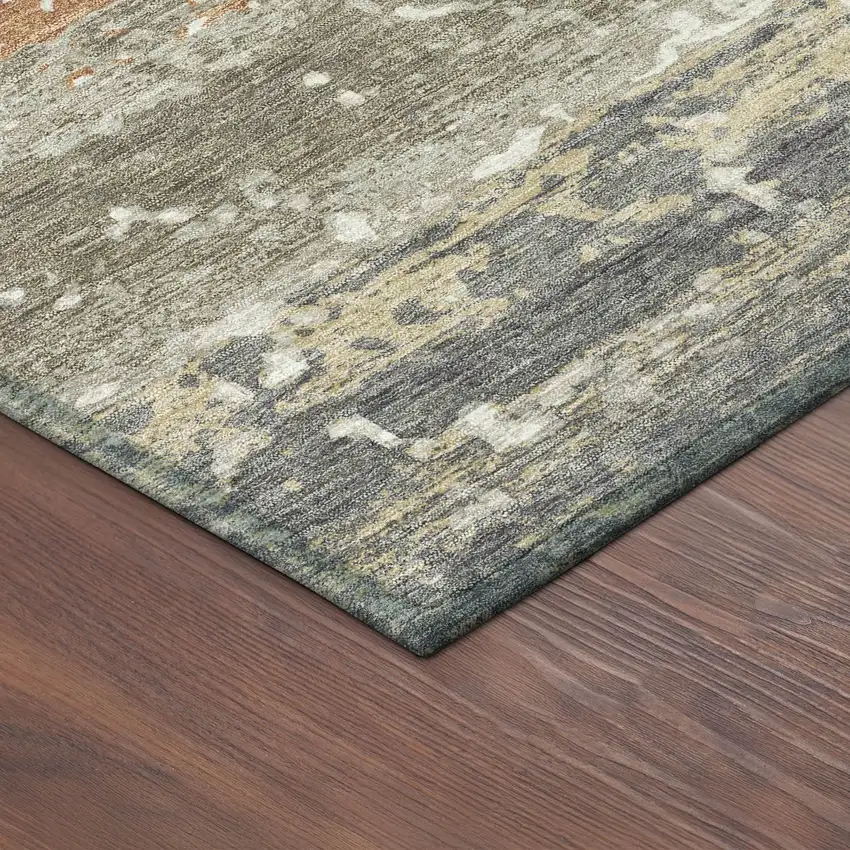 8' Taupe Copper And Ivory Round Striped Washable Indoor Outdoor Area Rug Photo 7