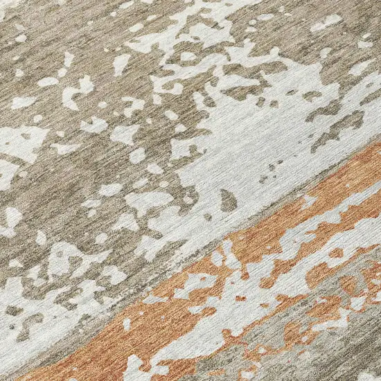 8' Taupe Copper And Ivory Round Striped Washable Indoor Outdoor Area Rug Photo 8