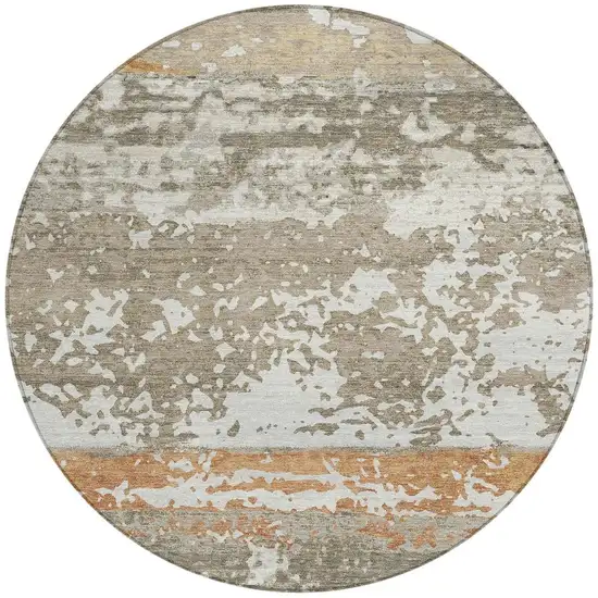 8' Taupe Copper And Ivory Round Striped Washable Indoor Outdoor Area Rug Photo 2
