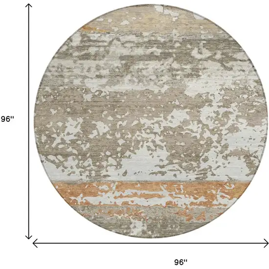 8' Taupe Copper And Ivory Round Striped Washable Indoor Outdoor Area Rug Photo 9