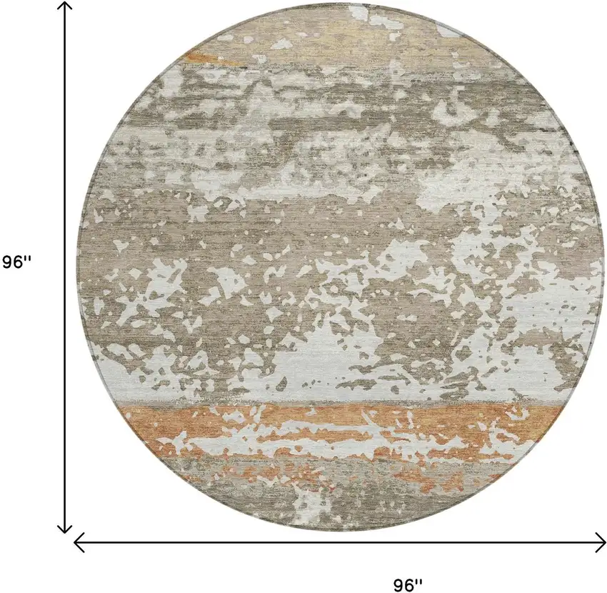 8' Taupe Copper And Ivory Round Striped Washable Indoor Outdoor Area Rug Photo 9