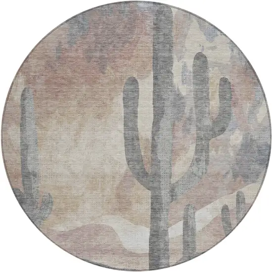 8' Taupe Coral And Sage Round Botanical Leaves Washable Indoor Outdoor Area Rug Photo 2