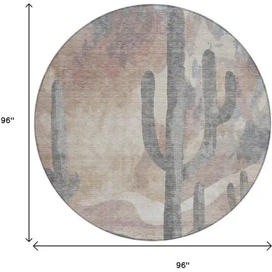 8' Taupe Coral And Sage Round Botanical Leaves Washable Indoor Outdoor Area Rug Photo 3