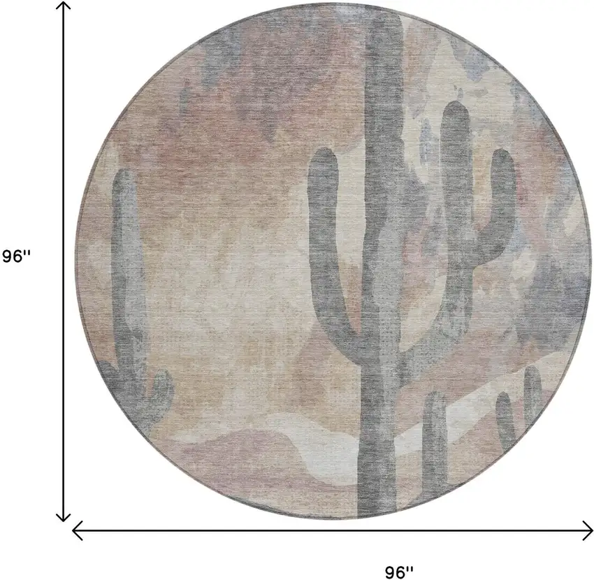 8' Taupe Coral And Sage Round Botanical Leaves Washable Indoor Outdoor Area Rug Photo 3