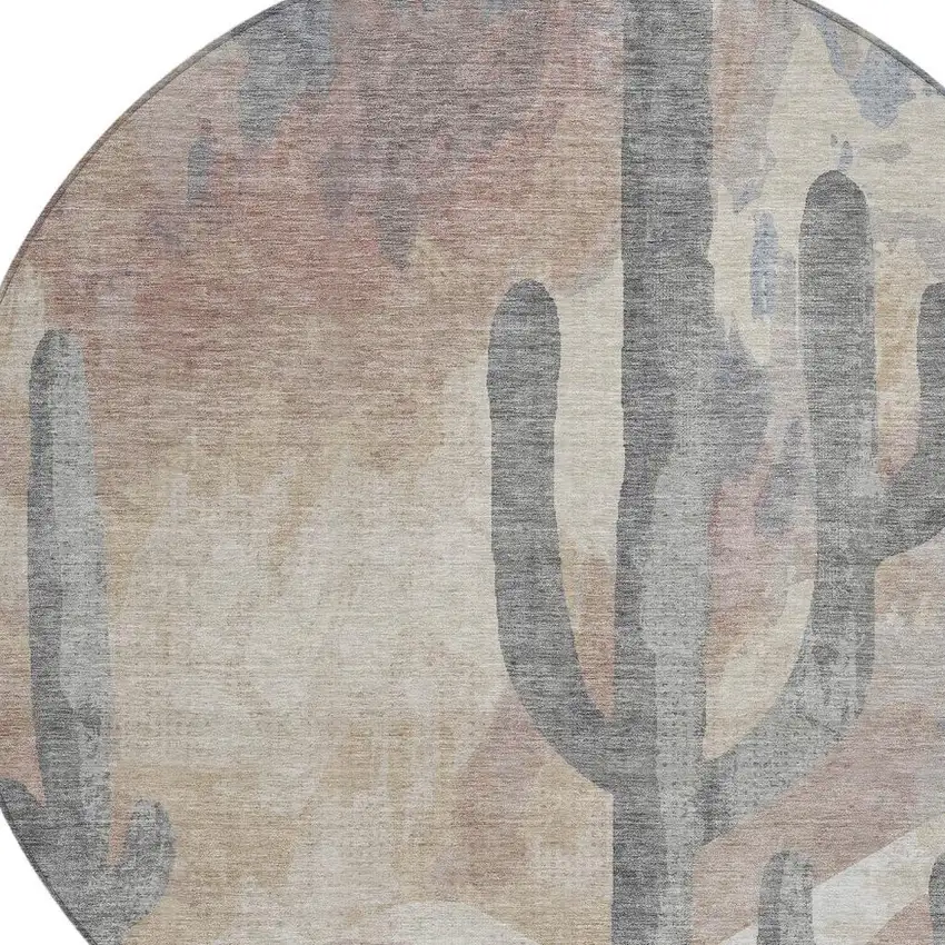 8' Taupe Coral And Sage Round Botanical Leaves Washable Indoor Outdoor Area Rug Photo 7