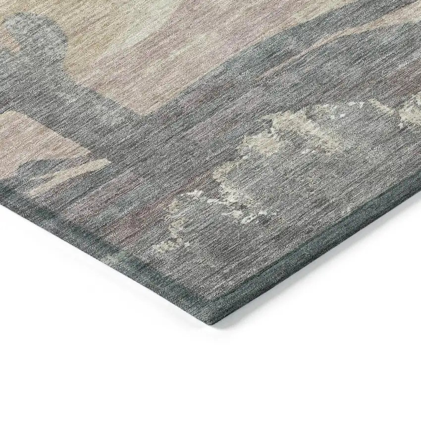 8' Taupe Coral And Sage Round Botanical Leaves Washable Indoor Outdoor Area Rug Photo 6