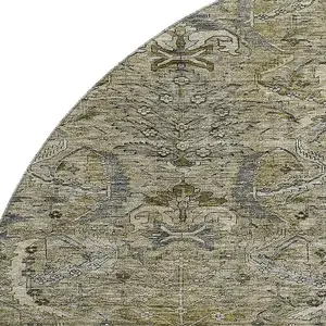 Photo of 8' Taupe Gold And Beige Damask Washable Round Rug With UV Protection