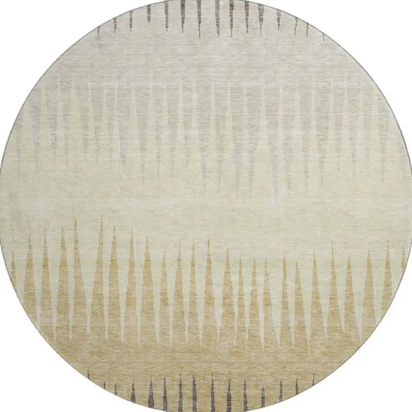 8' Taupe Gold And Beige Striped Washable Round Rug With UV Protection Photo 3