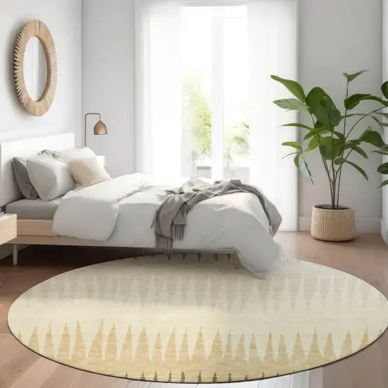 8' Taupe Gold And Beige Striped Washable Round Rug With UV Protection Photo 5