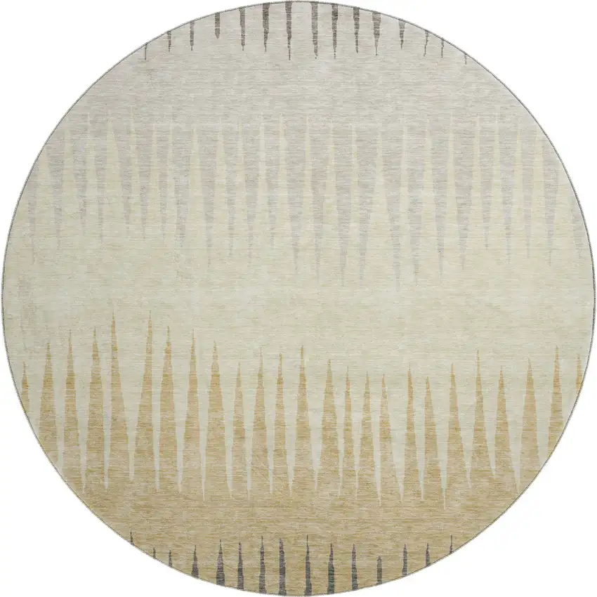 8' Taupe Gold And Beige Striped Washable Round Rug With UV Protection Photo 1