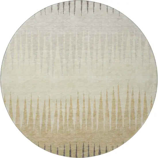 8' Taupe Gold And Beige Striped Washable Round Rug With UV Protection Photo 4