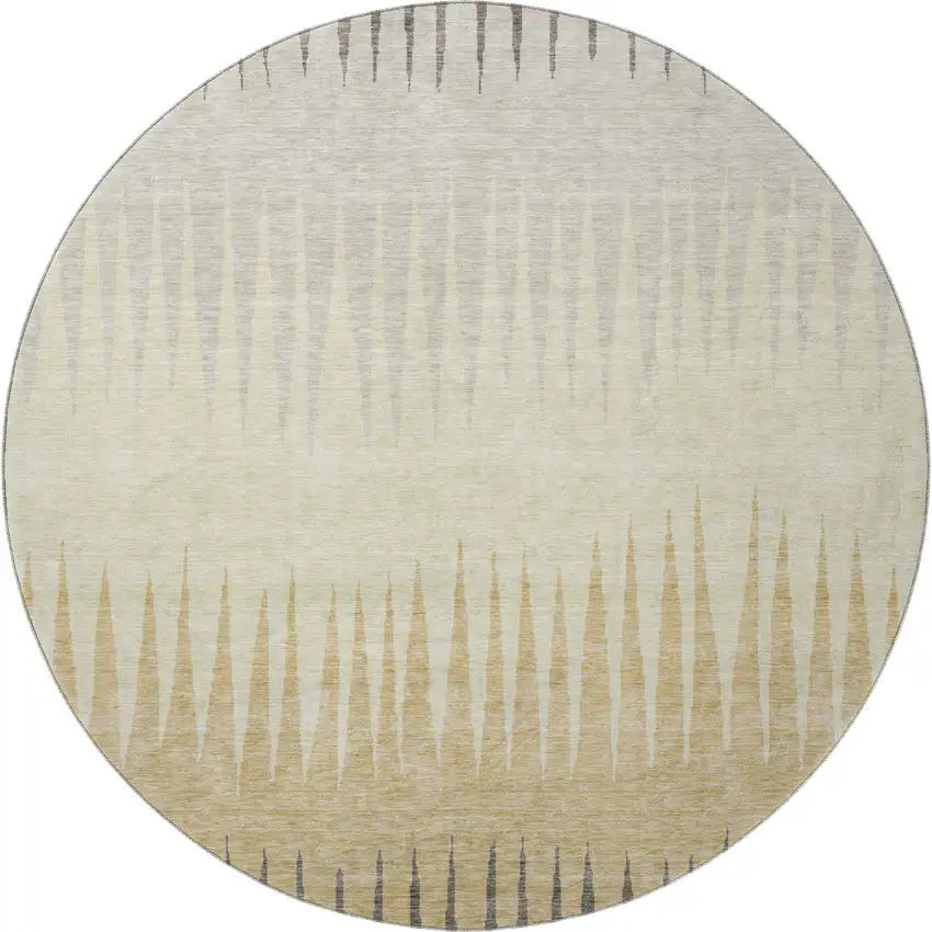 8' Taupe Gold And Beige Striped Washable Round Rug With UV Protection Photo 4