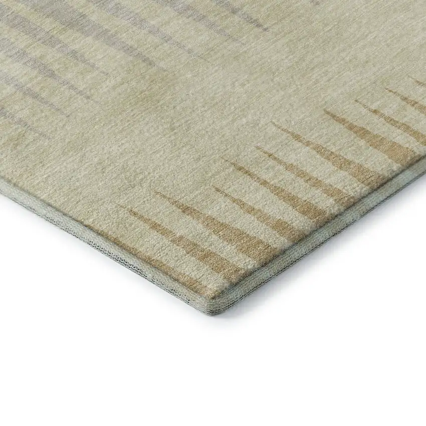 8' Taupe Gold And Beige Striped Washable Round Rug With UV Protection Photo 7
