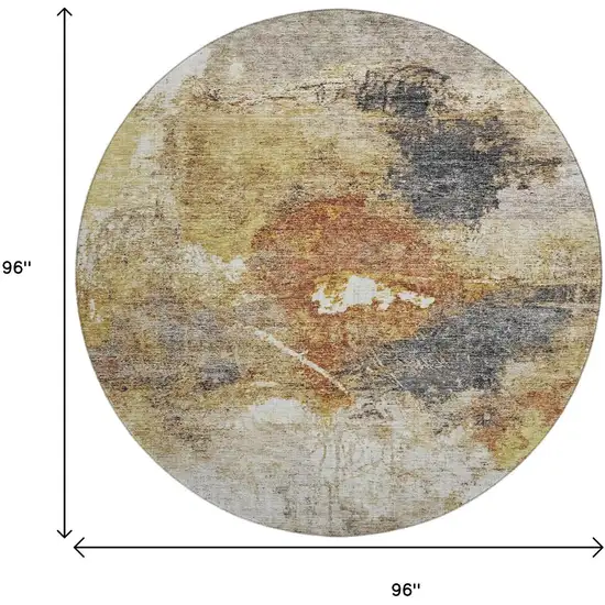 8' Taupe Gold And Blue Abstract Washable Round Rug With UV Protection Photo 7