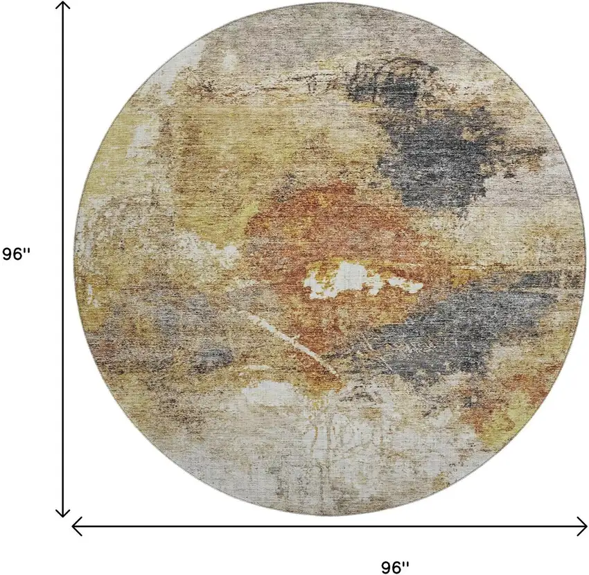 8' Taupe Gold And Blue Abstract Washable Round Rug With UV Protection Photo 7