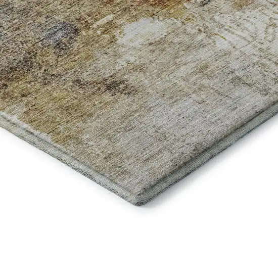 8' Taupe Gold And Blue Abstract Washable Round Rug With UV Protection Photo 4