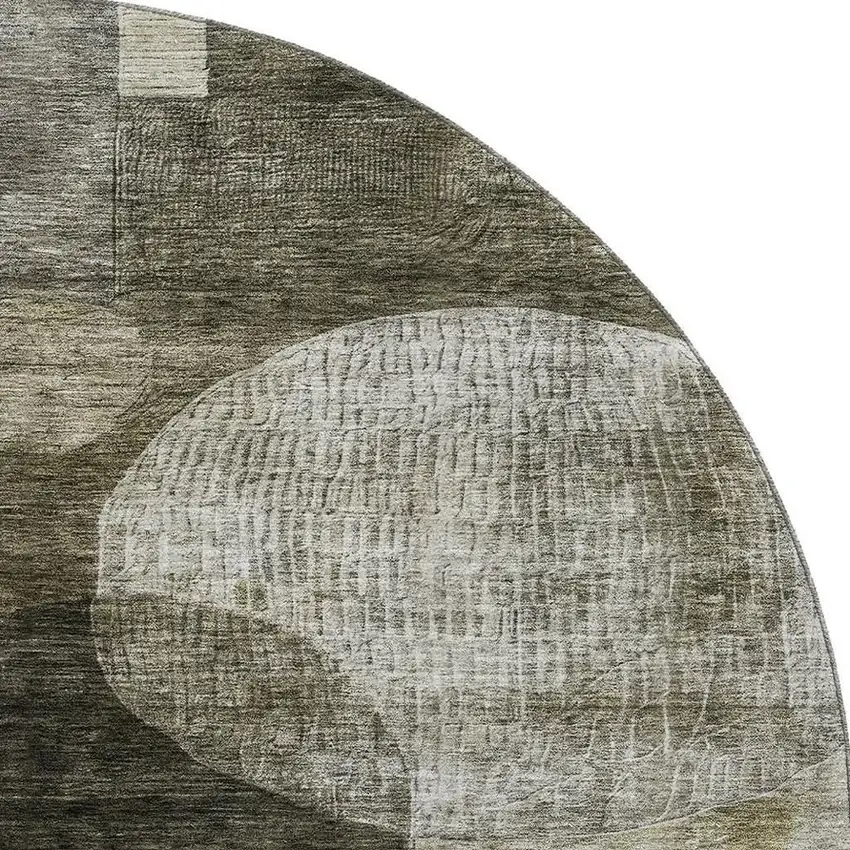 8' Taupe Gold And Brown Geometric Washable Round Rug With UV Protection Photo 2