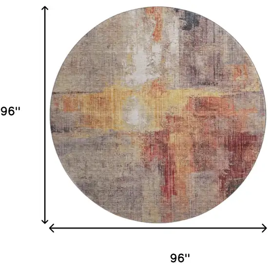 8' Taupe Gold And Copper Abstract Washable Round Rug With UV Protection Photo 9