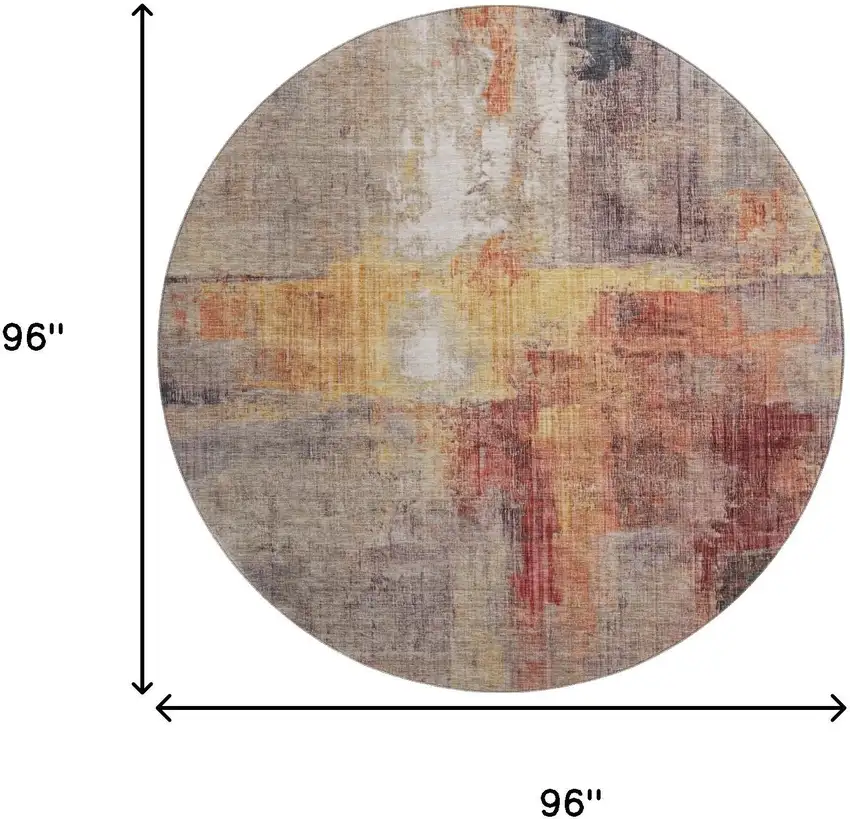 8' Taupe Gold And Copper Abstract Washable Round Rug With UV Protection Photo 9