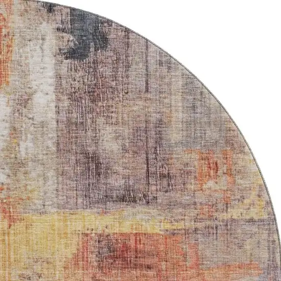 8' Taupe Gold And Copper Abstract Washable Round Rug With UV Protection Photo 3
