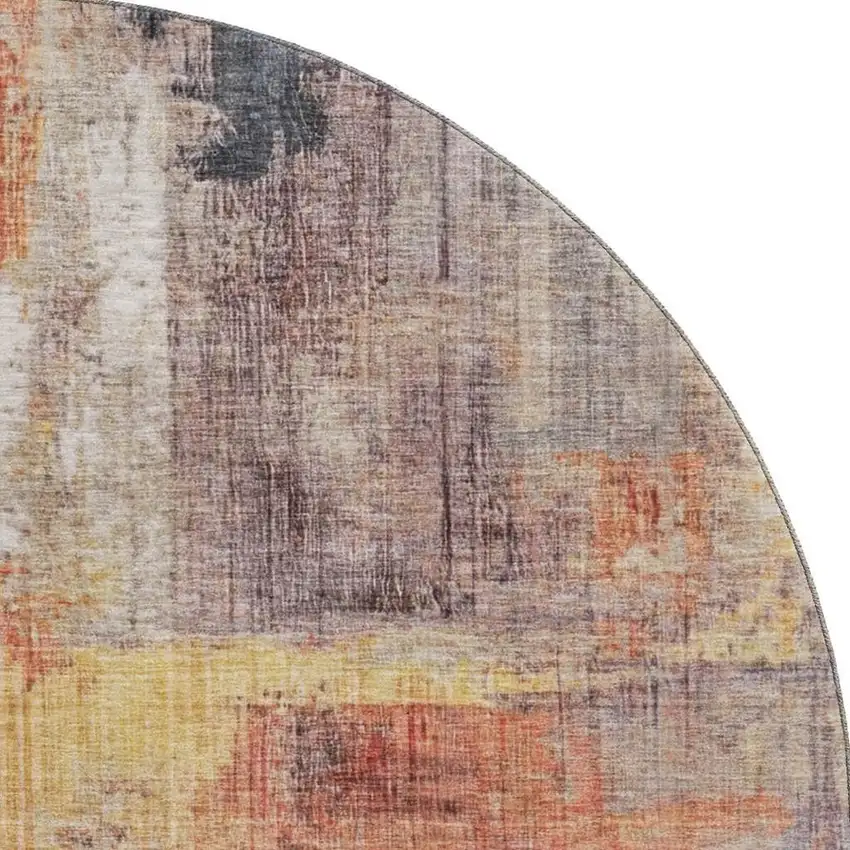 8' Taupe Gold And Copper Abstract Washable Round Rug With UV Protection Photo 3