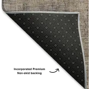 Photo of 8' Taupe Gold And Copper Abstract Washable Round Rug With UV Protection