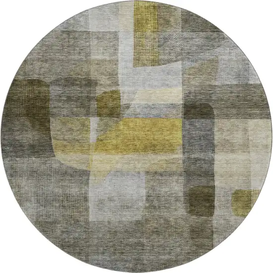 8' Taupe Gold And Gray Abstract Washable Round Rug With UV Protection Photo 1