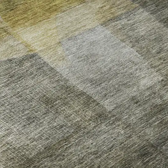 8' Taupe Gold And Gray Abstract Washable Round Rug With UV Protection Photo 9