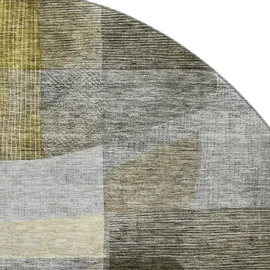 8' Taupe Gold And Gray Abstract Washable Round Rug With UV Protection Photo 2