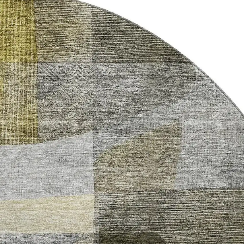 8' Taupe Gold And Gray Abstract Washable Round Rug With UV Protection Photo 2