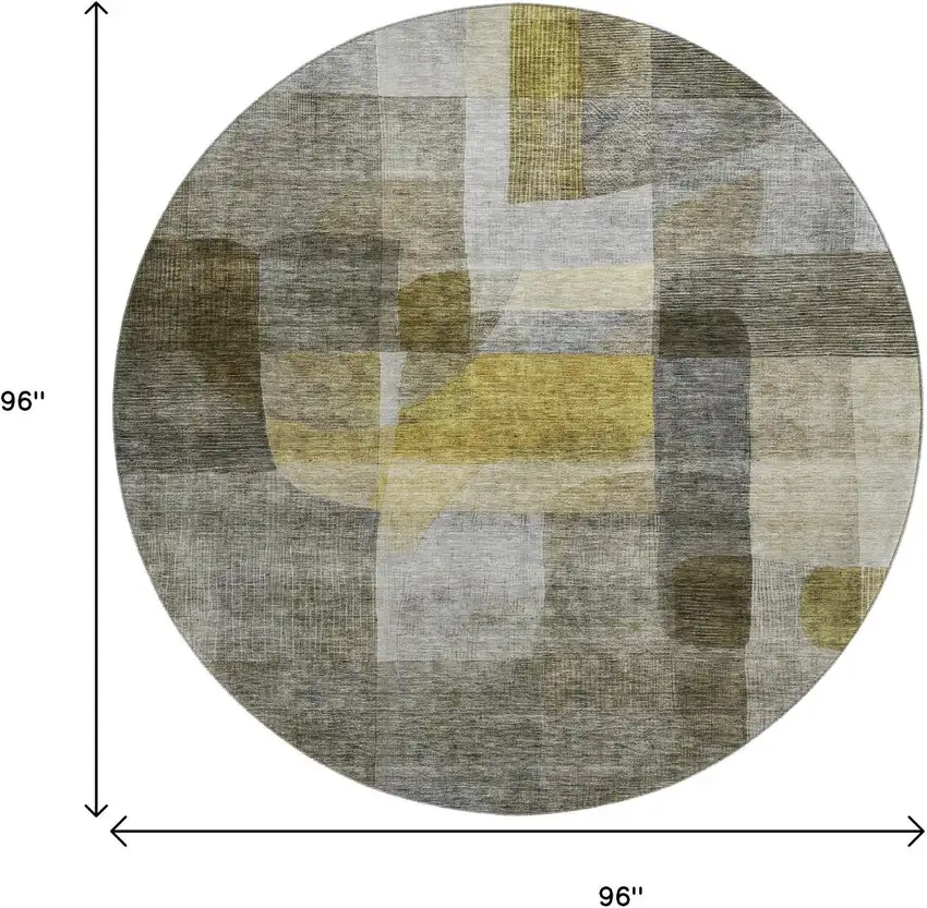 8' Taupe Gold And Gray Abstract Washable Round Rug With UV Protection Photo 9